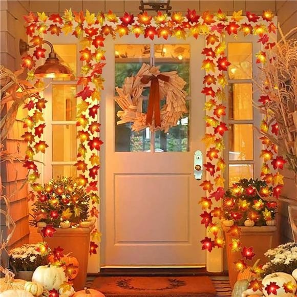Fall Decor Multicolored Maple Leaf Lights, 10Ft 20LED Lights Battery Operated - Picture 1 of 6